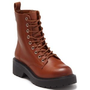 Steve Madden Leather Combat Boot Womens 9.5 Chunky Tornado Lug Sole Brown